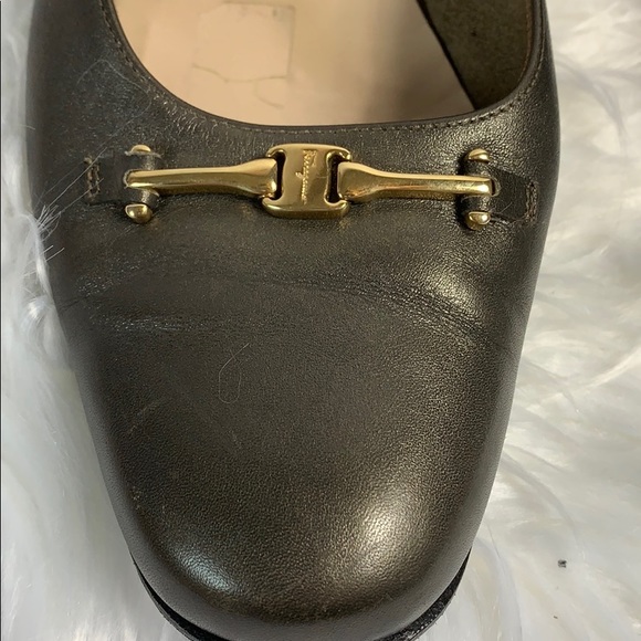 Vintage Salvatore Ferragamo Metallic Slip on Block heels Womens size 8.5 Pumps - Picture 7 of 7